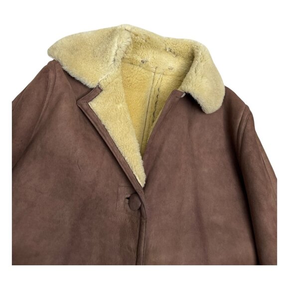 GENUINE SHEARLING Vintage 1970s SHEEP Skin Retro Heavy Winter Coat Womens Medium - Picture 3 of 9